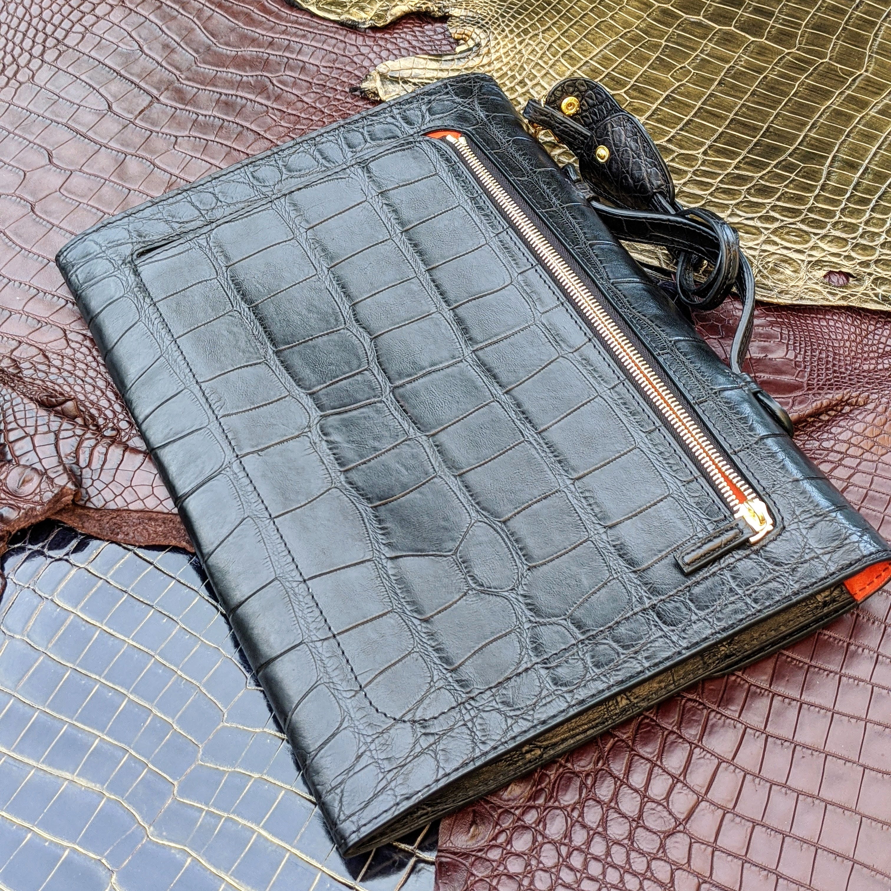 Folio Case - Black Crocodile - Ascot Shoes