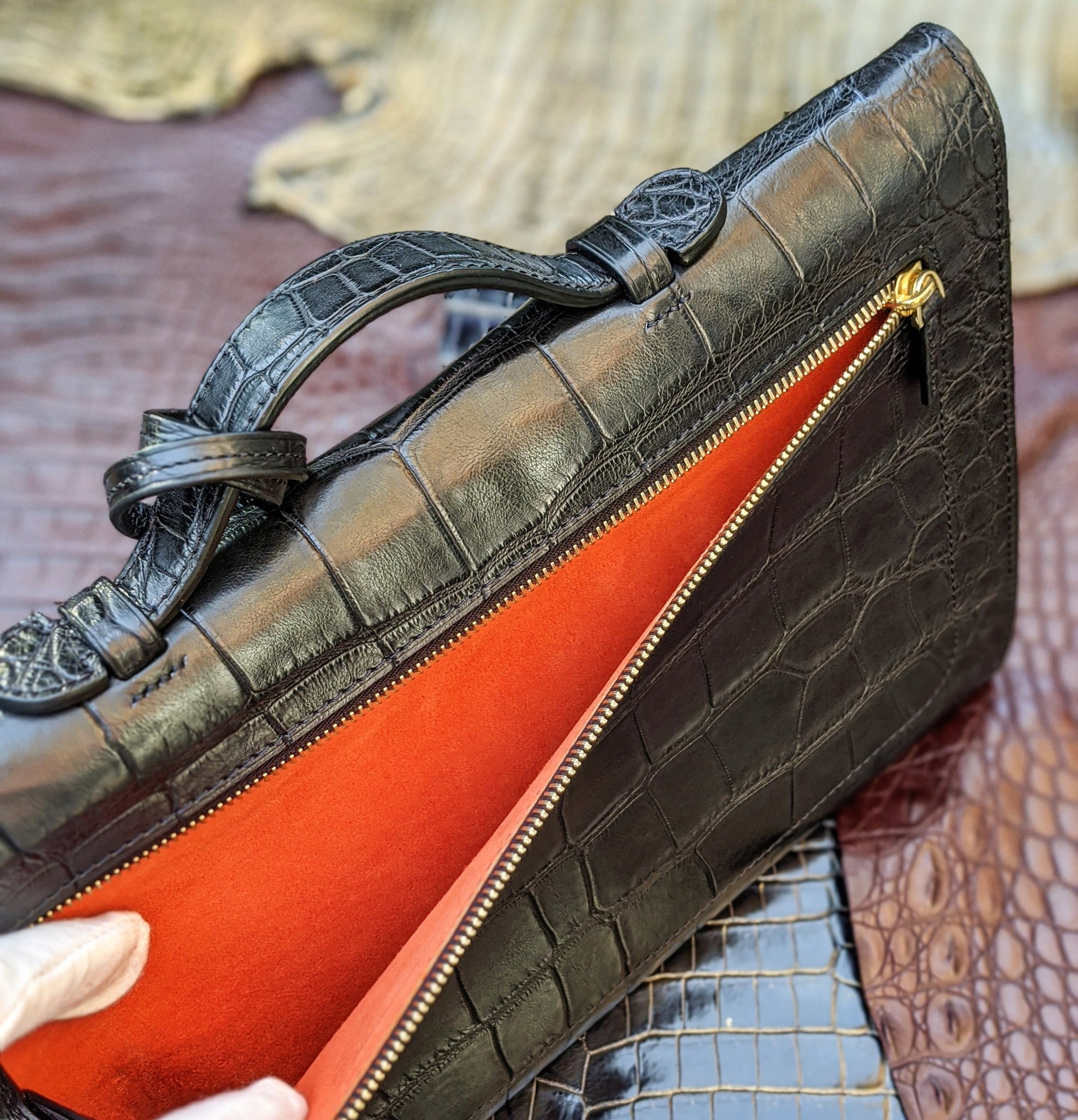 Folio Case - Black Crocodile - Ascot Shoes