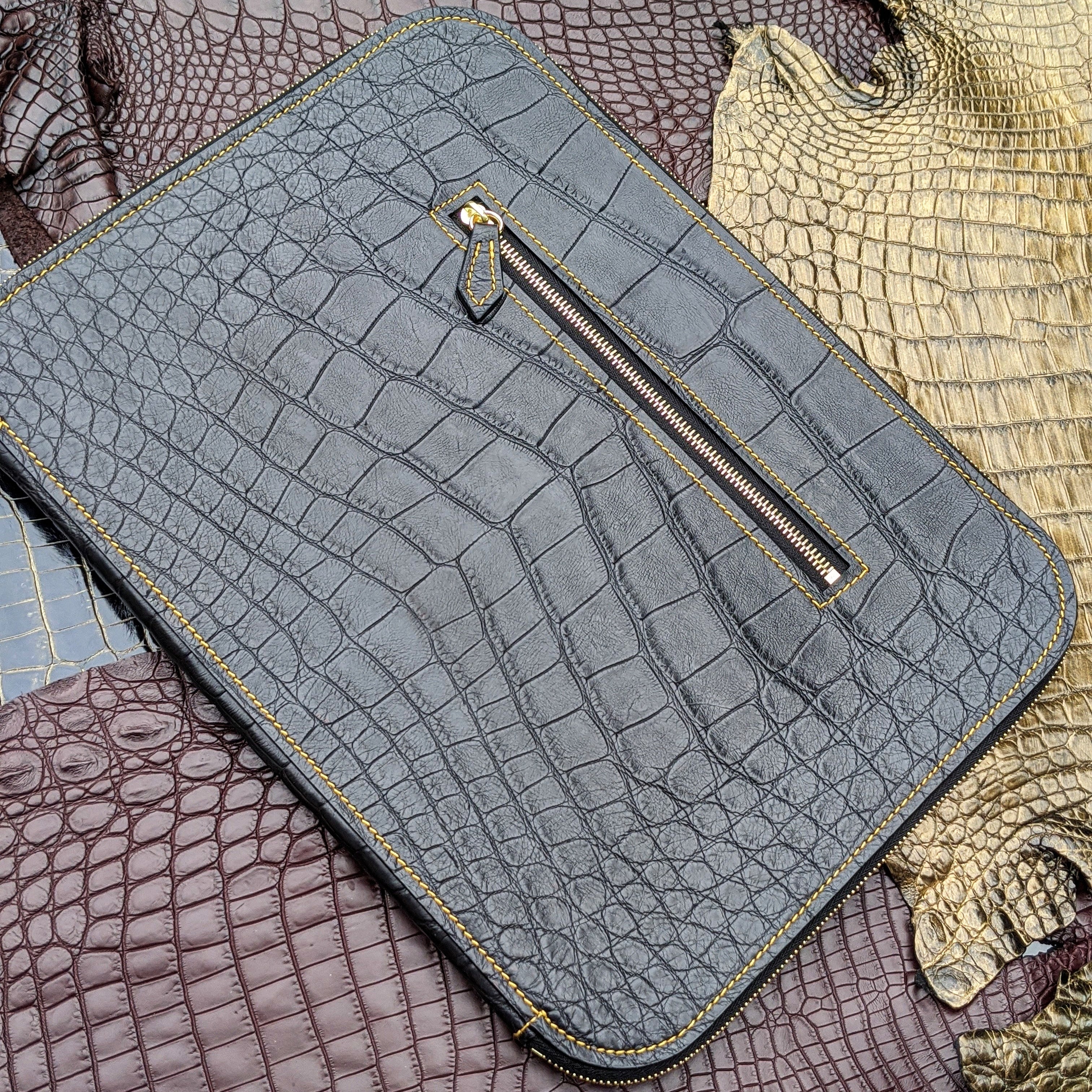 Laptop Case - Black Crocodile - Ascot Shoes
