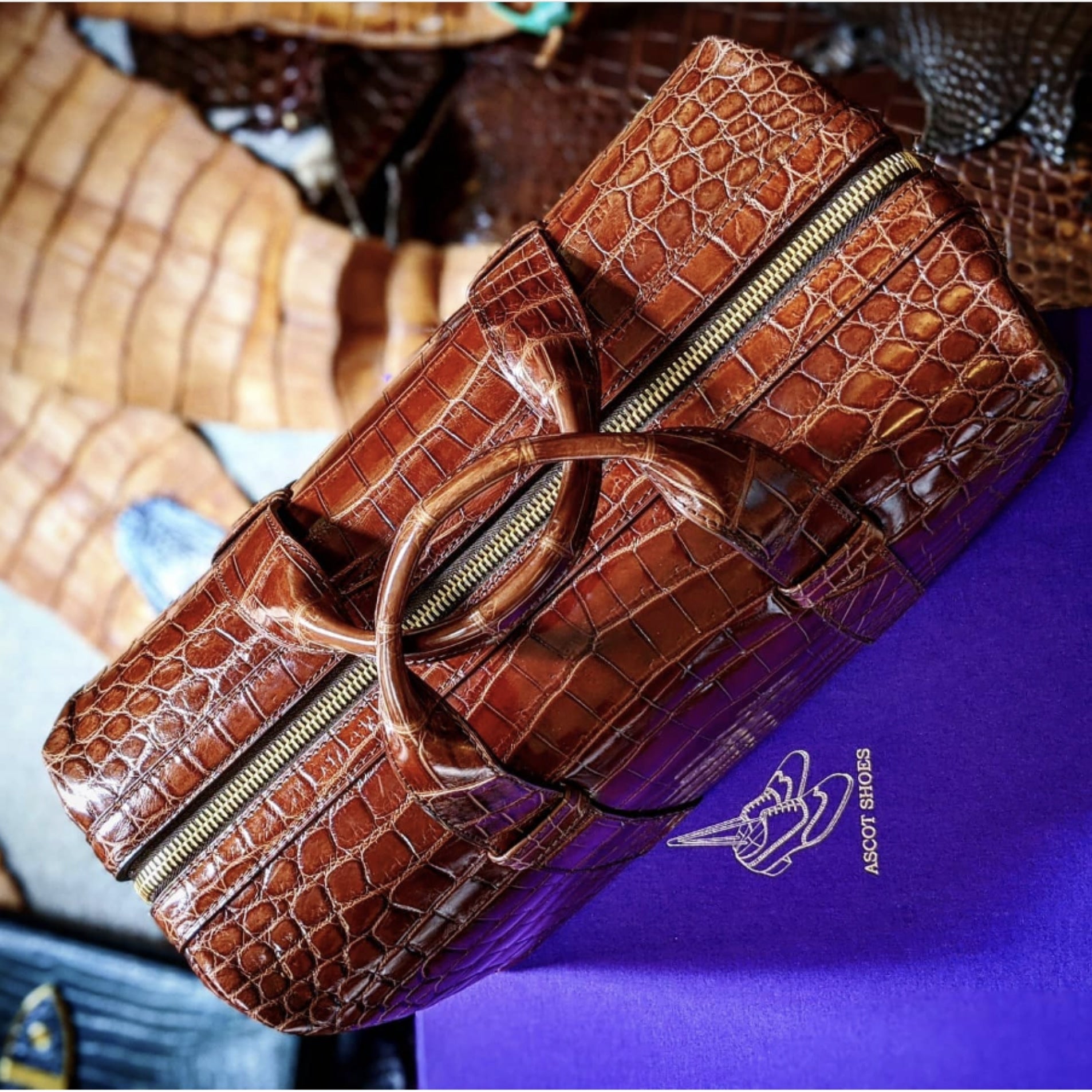 Weekender Bag - Bourbon Crocodile - Ascot Shoes