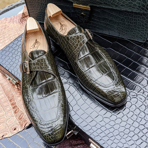Ascot Sinatra - Green Calf & Emerald Green Crocodile – Ascot Shoes