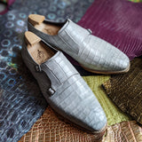 Ascot Double Monk - Light Grey Alligator - Ascot Shoes