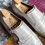Ascot Double Monk - Light Grey Alligator - Ascot Shoes