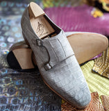 Ascot Double Monk - Light Grey Alligator - Ascot Shoes