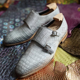 Ascot Double Monk - Light Grey Alligator - Ascot Shoes