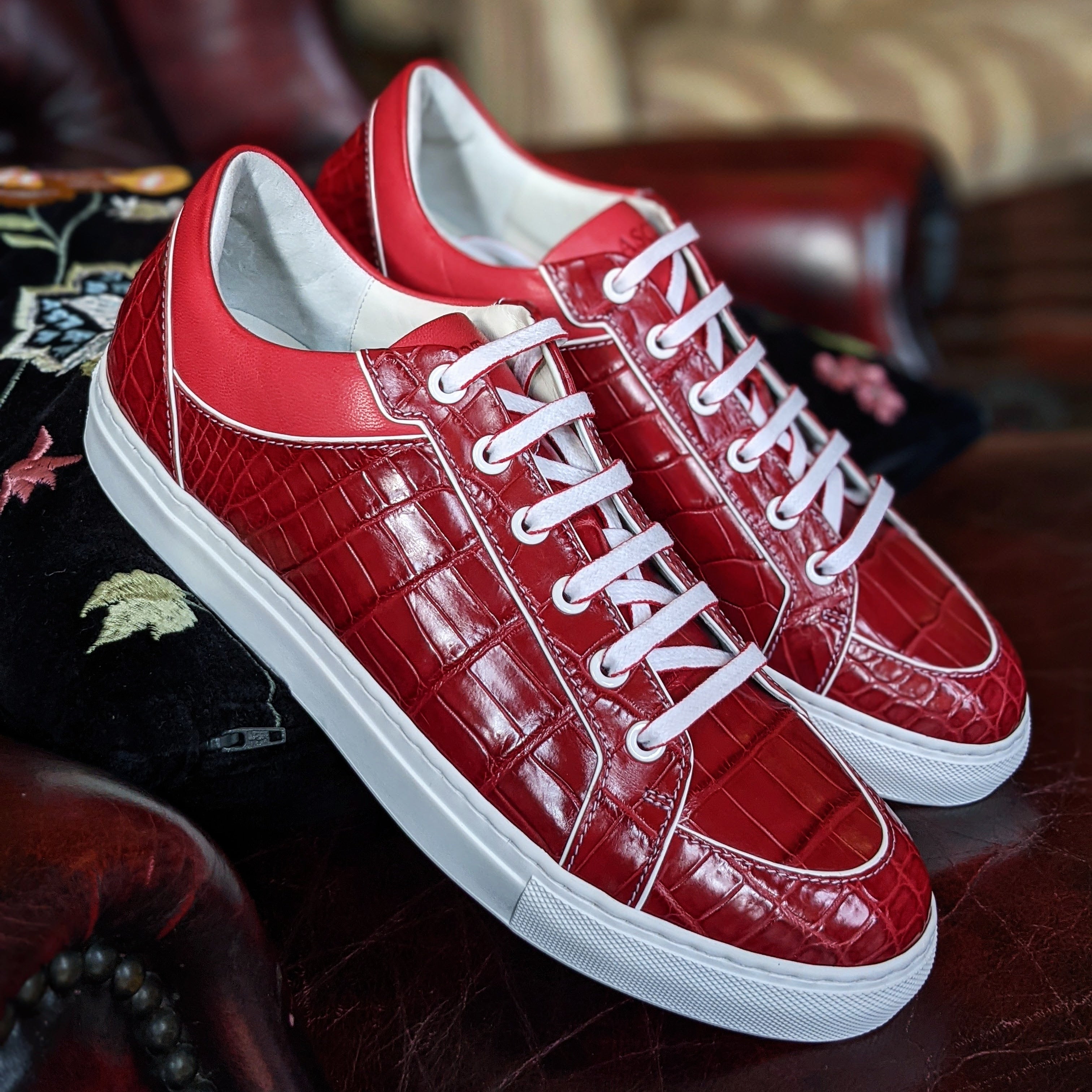 Ascot Sneakers - Ruby Red Alligator - Ascot Shoes