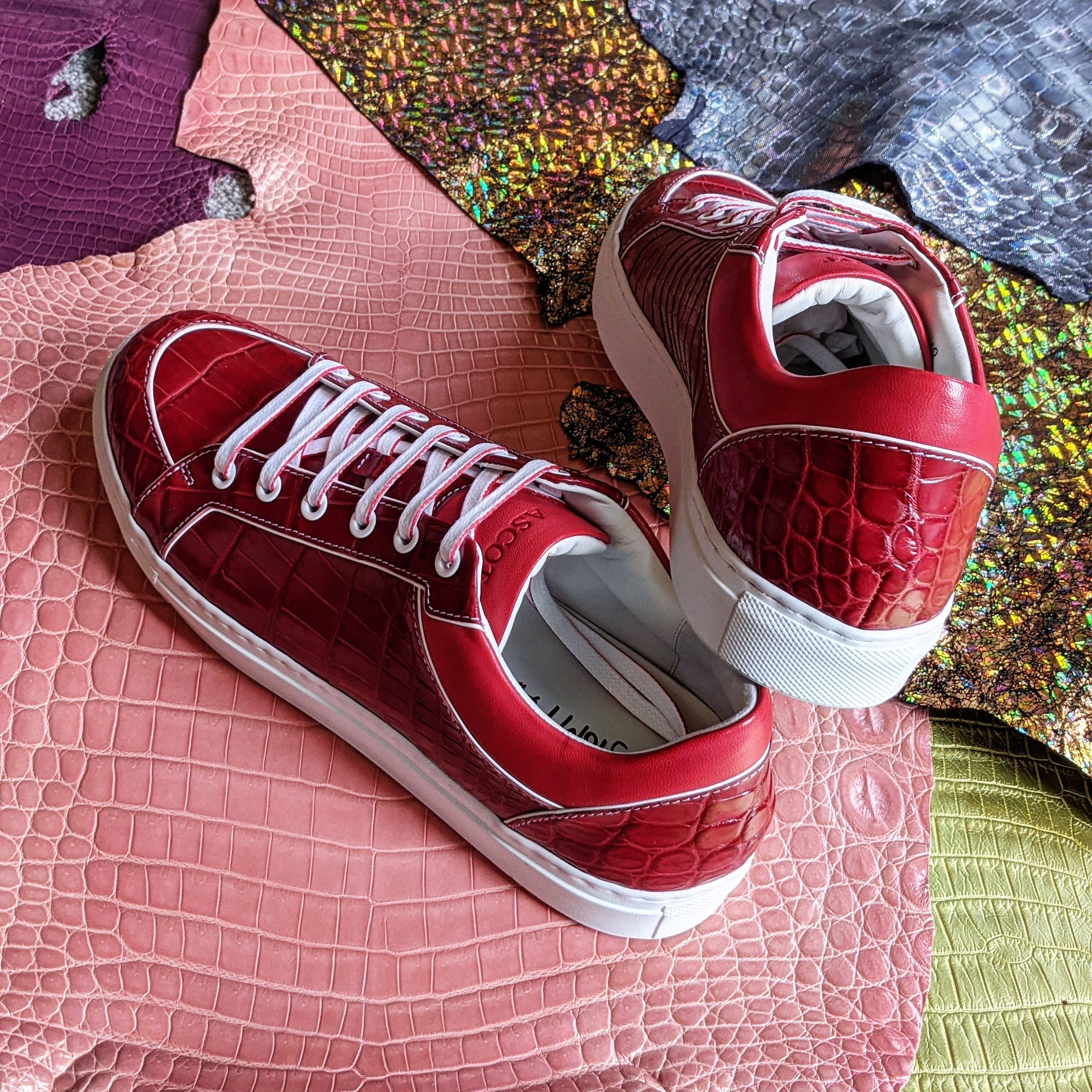 Ascot Sneakers - Ruby Red Alligator - Ascot Shoes