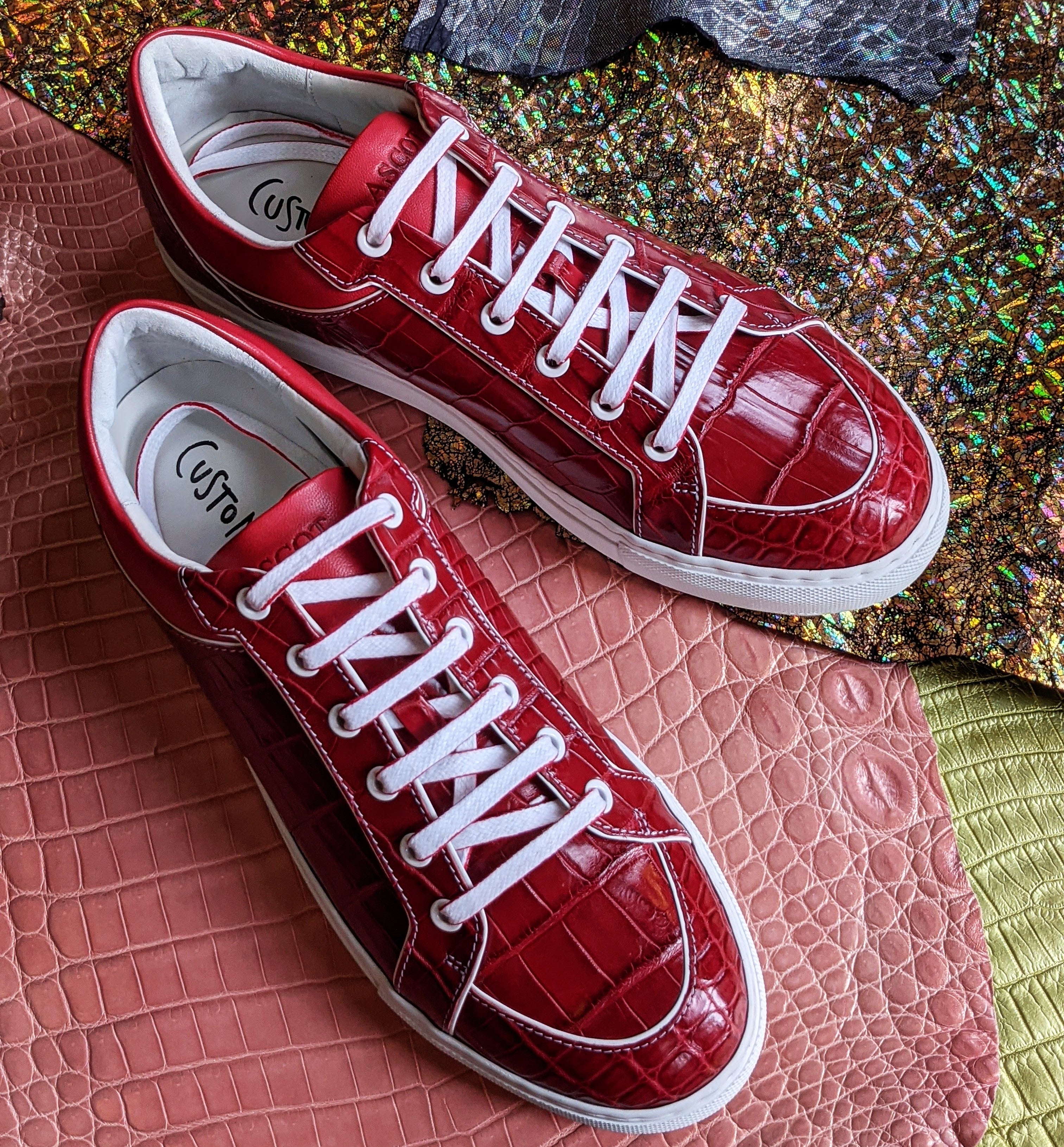 Ascot Sneakers - Ruby Red Alligator - Ascot Shoes