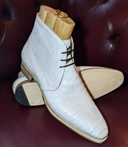 Ascot Chukka Boots - White Alligator