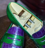 Ascot Sinatra - Green calf & Purple Alligator - Ascot Shoes