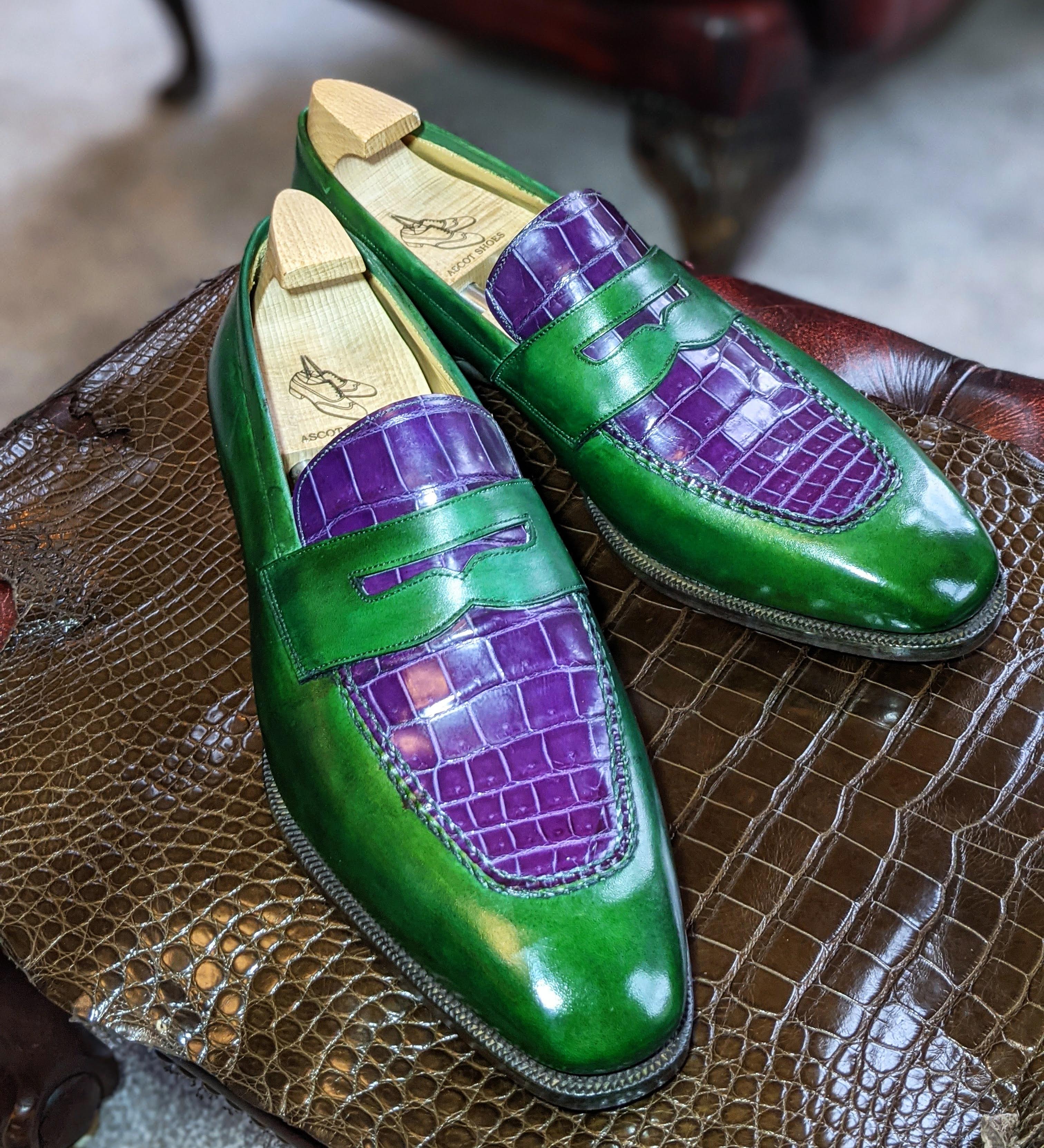Ascot Sinatra - Green calf & Purple Alligator - Ascot Shoes