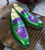 Ascot Sinatra - Green calf & Purple Alligator - Ascot Shoes