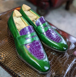 Ascot Sinatra - Green calf & Purple Alligator - Ascot Shoes