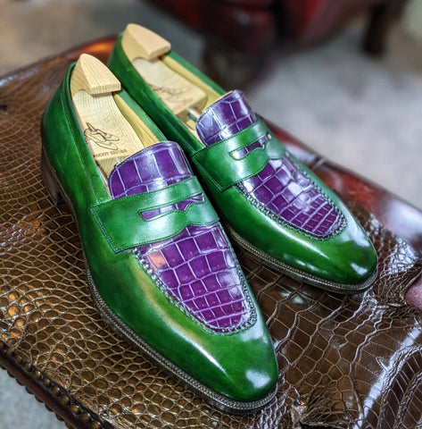 Ascot Sinatra - Green calf & Purple Alligator