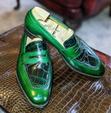 Ascot Sinatra - Green Calf & Emerald Green Crocodile - Ascot Shoes