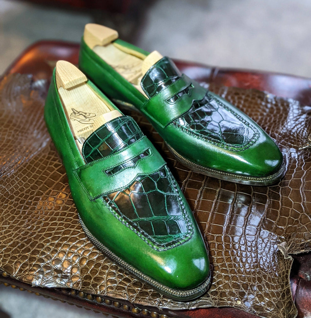 Ascot Sinatra - Green Calf & Emerald Green Crocodile – Ascot Shoes