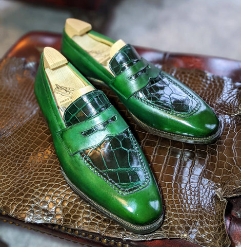 Ascot Sinatra - Green Calf & Emerald Green Crocodile