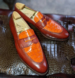 Ascot Sinatra - Tan Calf & Light Cognac Crocodile - Ascot Shoes