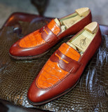 Ascot Sinatra - Tan Calf & Light Cognac Crocodile - Ascot Shoes