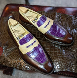 Ascot Sinatra - Cream Calf & Purple Crocodile - Ascot Shoes