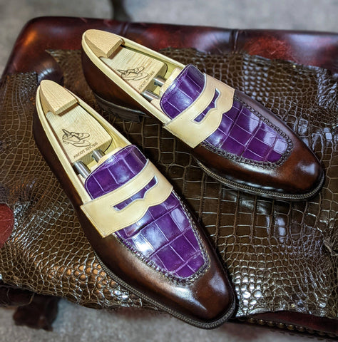 Ascot Sinatra - Cream Calf & Purple Crocodile