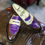 Ascot Sinatra - Cream Calf & Purple Crocodile - Ascot Shoes