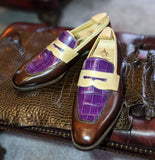 Ascot Sinatra - Cream Calf & Purple Crocodile - Ascot Shoes