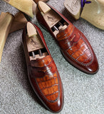 Ascot Sinatra - Tan Calf & Tan Crocodile - Ascot Shoes