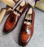 Ascot Sinatra - Tan Calf & Tan Crocodile - Ascot Shoes