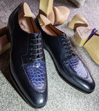 Ascot Kaan - Navy Blue Calf & Blue Crocodile - Ascot Shoes