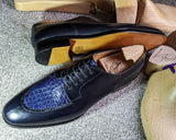 Ascot Kaan - Navy Blue Calf & Blue Crocodile - Ascot Shoes