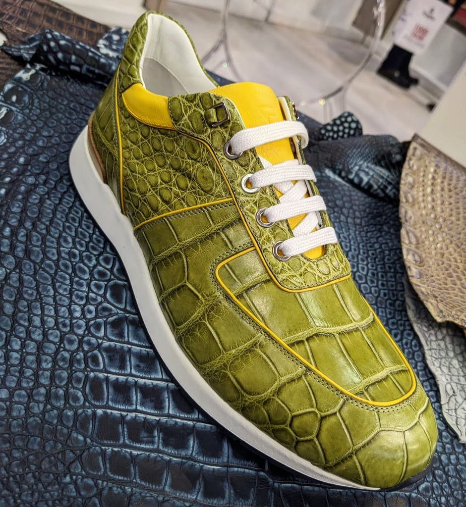 Ascot Sneakers - Olive Green Crocodile - Ascot Shoes