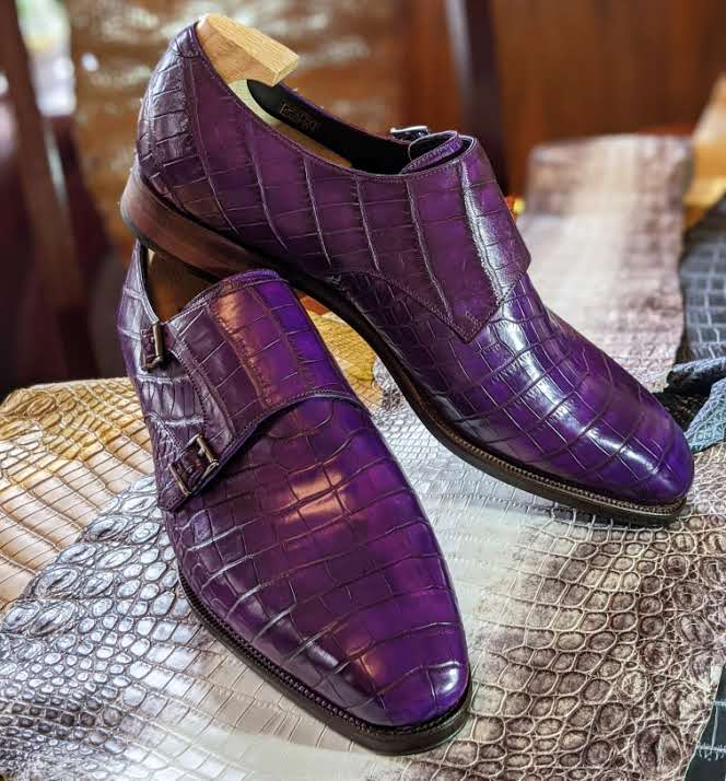 Ascot Double Monk - Purple Alligator - Ascot Shoes
