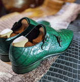 Ascot Double Monk - Green Crocodile - Ascot Shoes