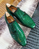 Ascot Double Monk - Green Crocodile - Ascot Shoes