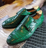 Ascot Double Monk - Green Crocodile - Ascot Shoes