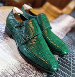 Ascot Double Monk - Green Crocodile - Ascot Shoes