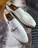 Ascot Double Monk - Carbon White Crocodile - Ascot Shoes