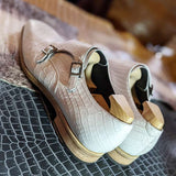 Ascot Double Monk - Carbon White Crocodile - Ascot Shoes