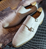 Ascot Double Monk - Carbon White Crocodile - Ascot Shoes