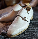 Ascot Double Monk - Carbon White Crocodile - Ascot Shoes
