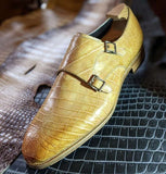 Ascot Double Monk - Yellow Champagne Crocodile - Ascot Shoes