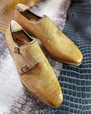 Ascot Double Monk - Yellow Champagne Crocodile - Ascot Shoes