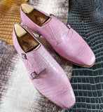 Ascot Double Monk - Soft Pink Crocodile - Ascot Shoes