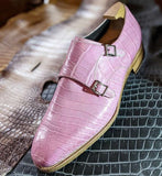 Ascot Double Monk - Soft Pink Crocodile - Ascot Shoes