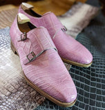 Ascot Double Monk - Soft Pink Crocodile - Ascot Shoes