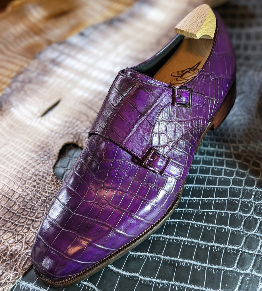Ascot Double Monk - Purple Alligator - Ascot Shoes