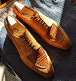 Ascot Kaan - Tan Nubuck Alligator & Cognac Crocodile - Ascot Shoes