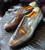 Ascot Kaan - Gunpowder Grey Calf & Grey Niloticus Crocodile - Ascot Shoes