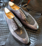 Ascot Kaan - Gunpowder Grey Calf & Grey Niloticus Crocodile - Ascot Shoes